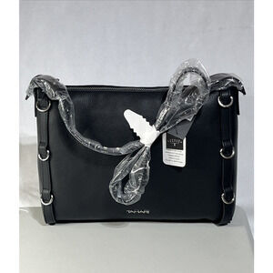 Tahari Avery Vegan Leather Hobo Bag Shoulder Crossbody Bag Black Zip Top Large